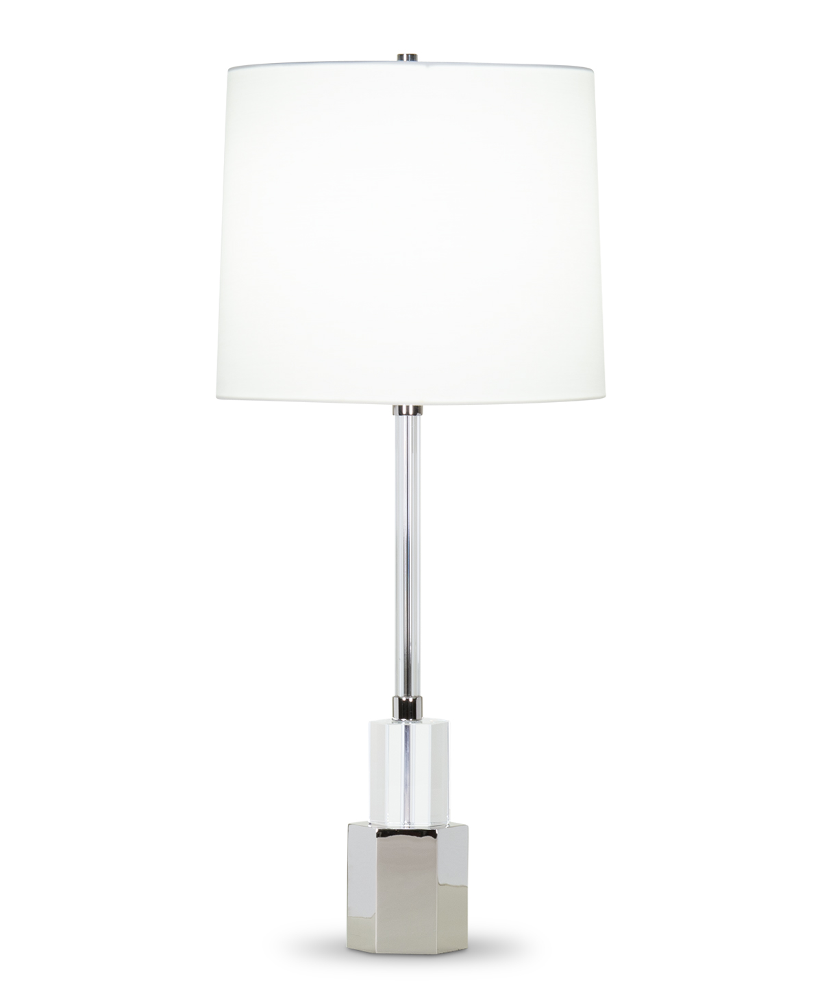 FlowDecor Breton Table Lamp in crystal and metal with polished nickel finish and off-white cotton tapered drum shade (# 4409)