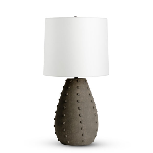 FlowDecor Camilla Table Lamp in ceramic with taupe finish and off-white linen tapered drum shade (# 4506)