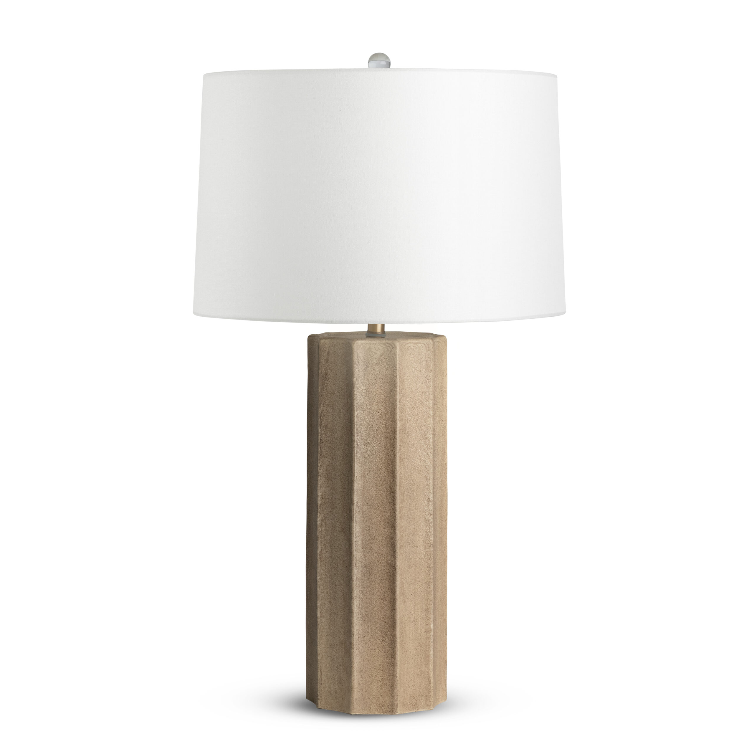 capri-sand-glass-table-lamp-main-4403-OWC FlowDecor Capri Table Lamp in mouth-blown glass with sand finish and off-white cotton tapered drum shade (# 4403)