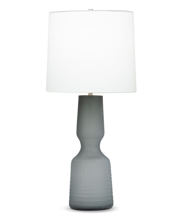 FlowDecor Craine Table Lamp in glass with smokey grey and off-white cotton tapered drum shade (# 4577)