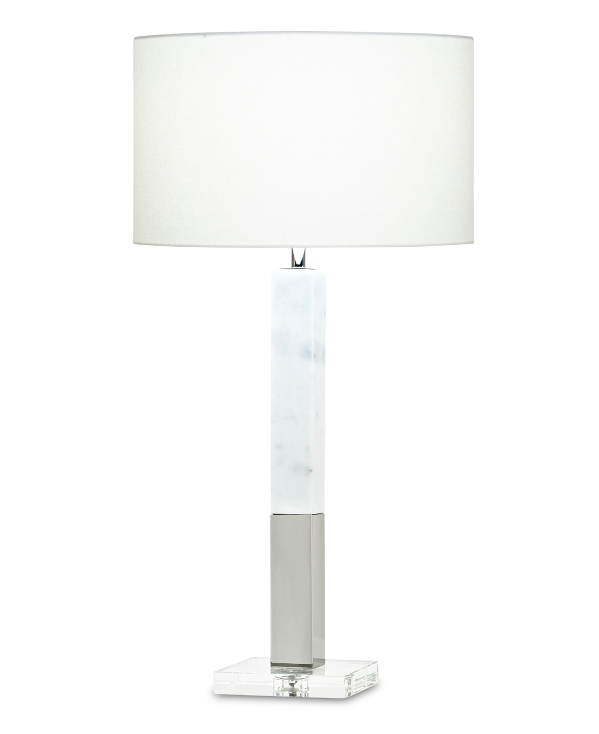 howard-white-marble-silver-table-lamp-main-3823-OWL FlowDecor Howard Table Lamp in white marble and metal with polished nickel finish and crystal base and off-white linen drum shade (# 3823)
