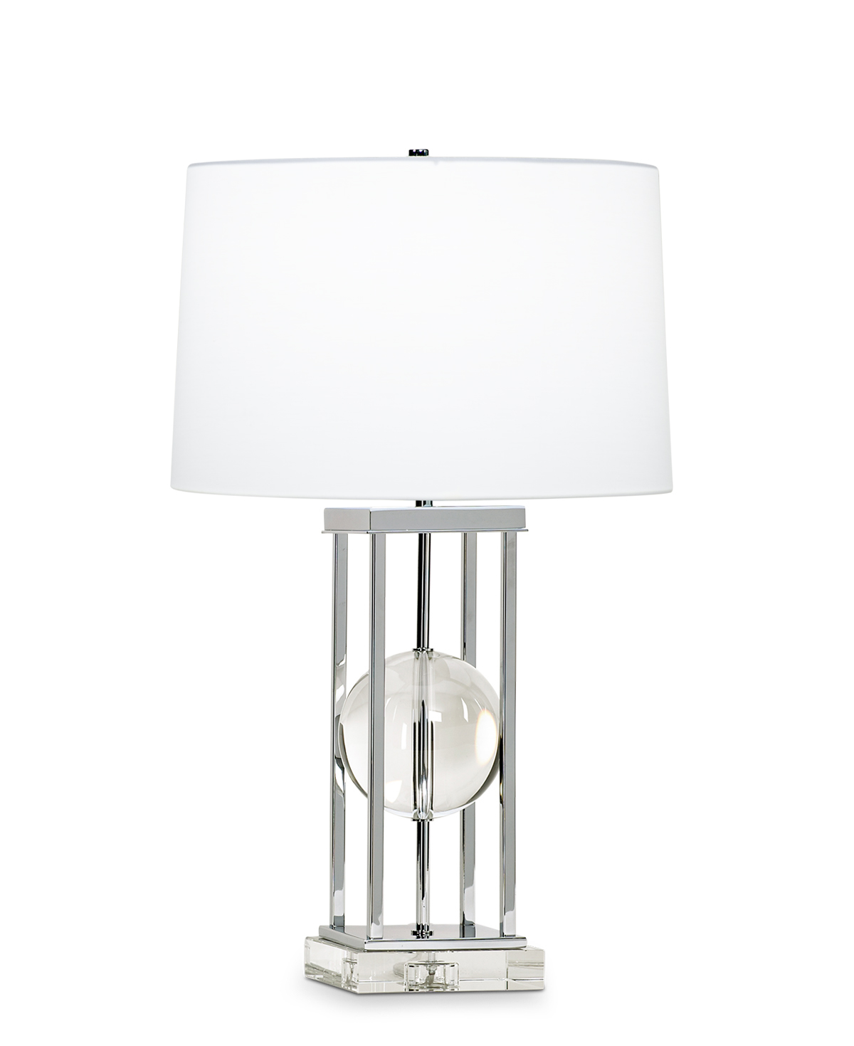 FlowDecor Locust Table Lamp in crystal and metal with chrome finish and off-white cotton tapered drum shade (# 3700)