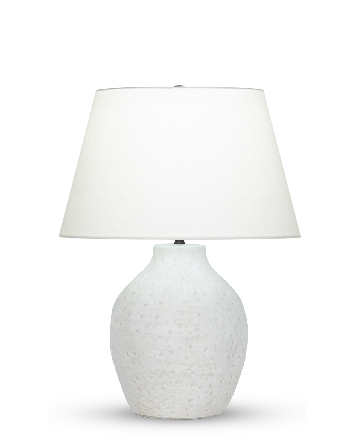 FlowDecor Luna Table Lamp in ceramic with off-white finish and off-white linen tapered drum shade (# 4503)