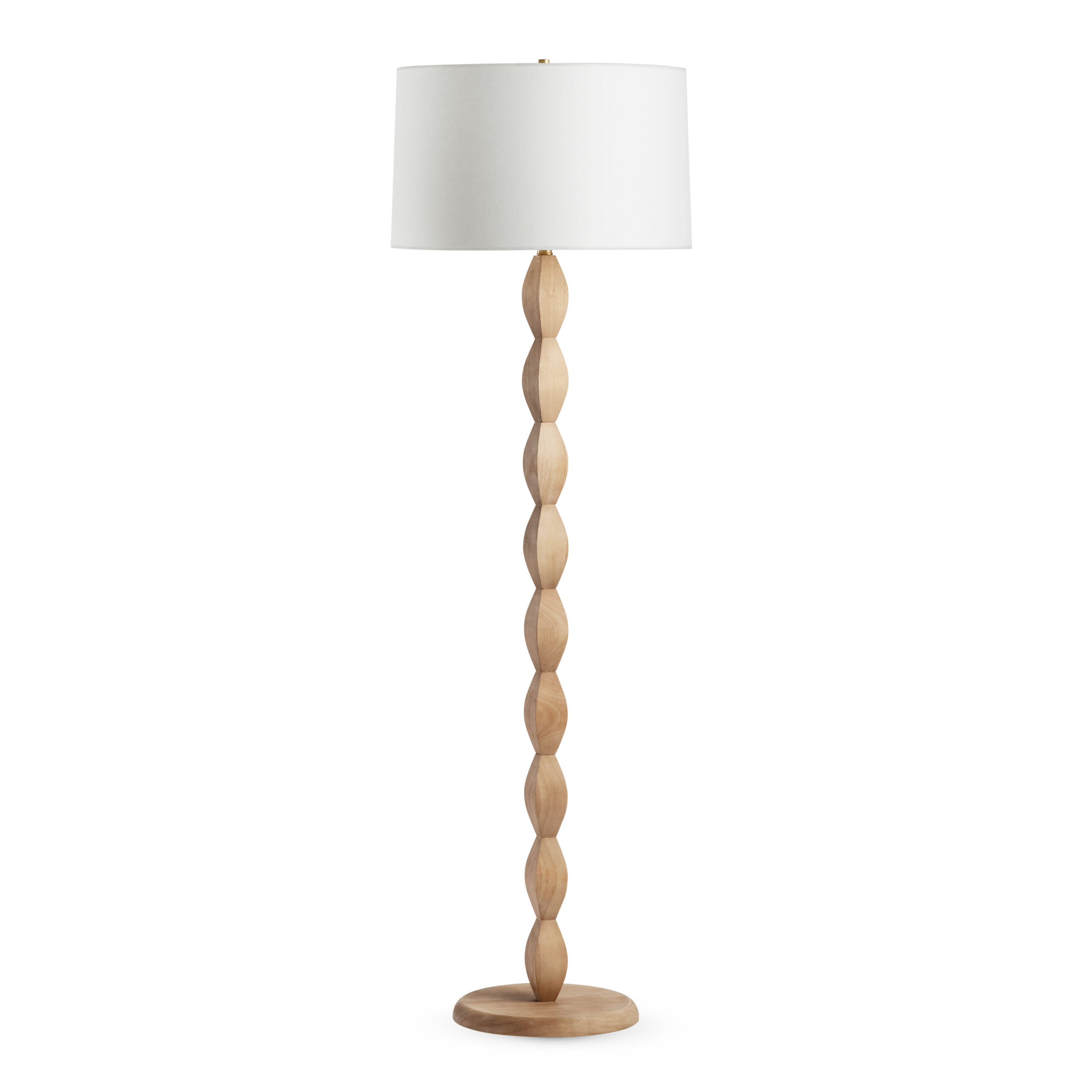 manor-brown-wood-floor-lamp-main-4617-OWL FlowDecor Manor Floor Lamp in wood with light finish and off-white linen tapered drum shade (# 4617)
