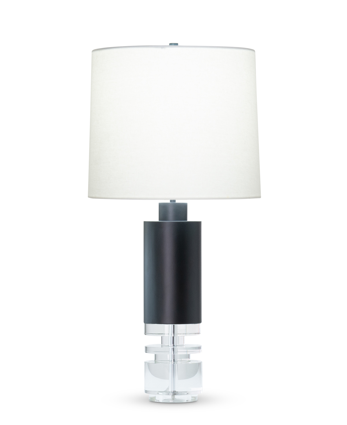 FlowDecor Marcia Table Lamp in crystal and metal with black matte finish and off-white linen tapered drum shade (# 4526)