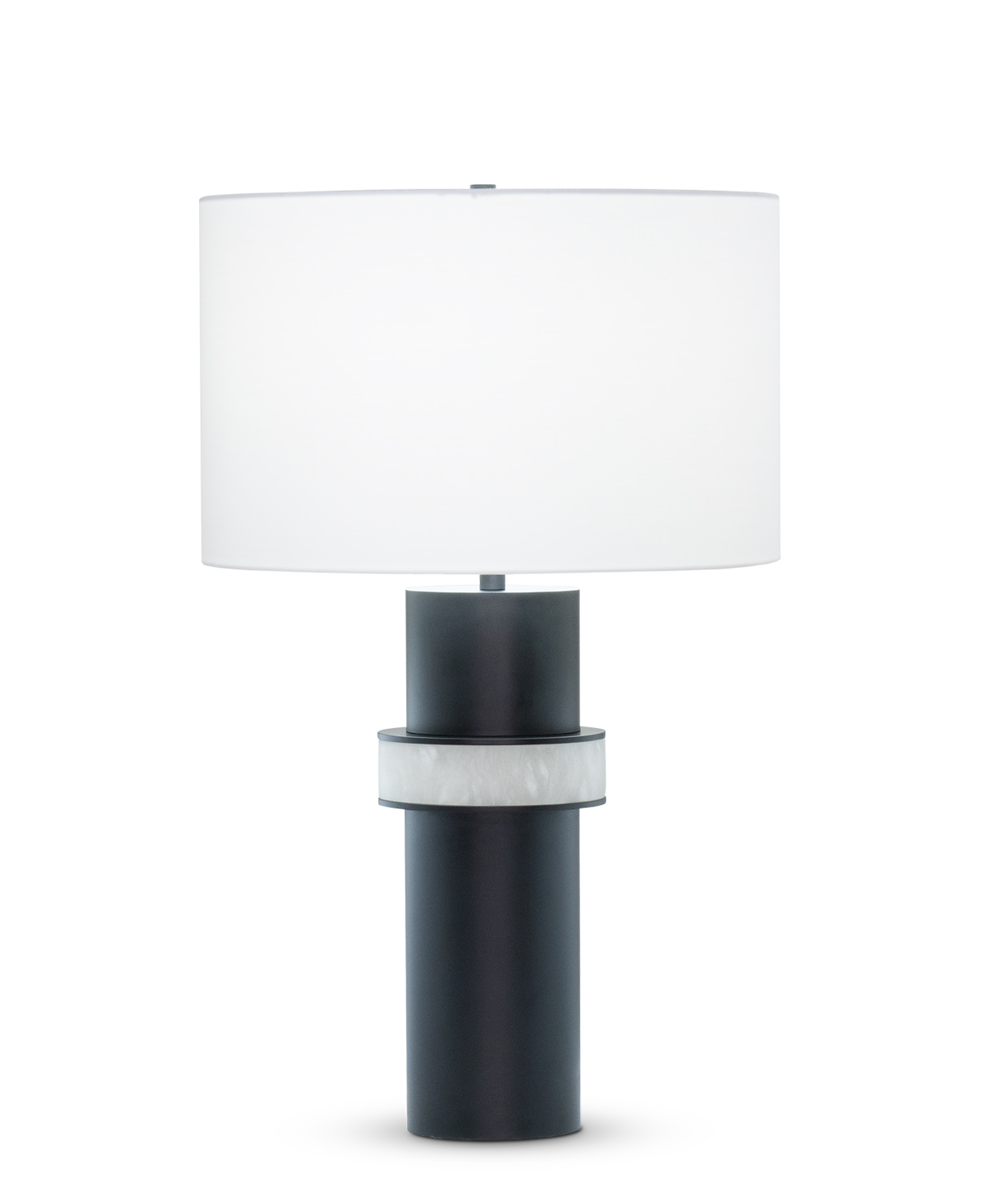 FlowDecor Ricardo Table Lamp in metal base with black matte finish and alabaster and off-white cotton drum shade (# 4529)