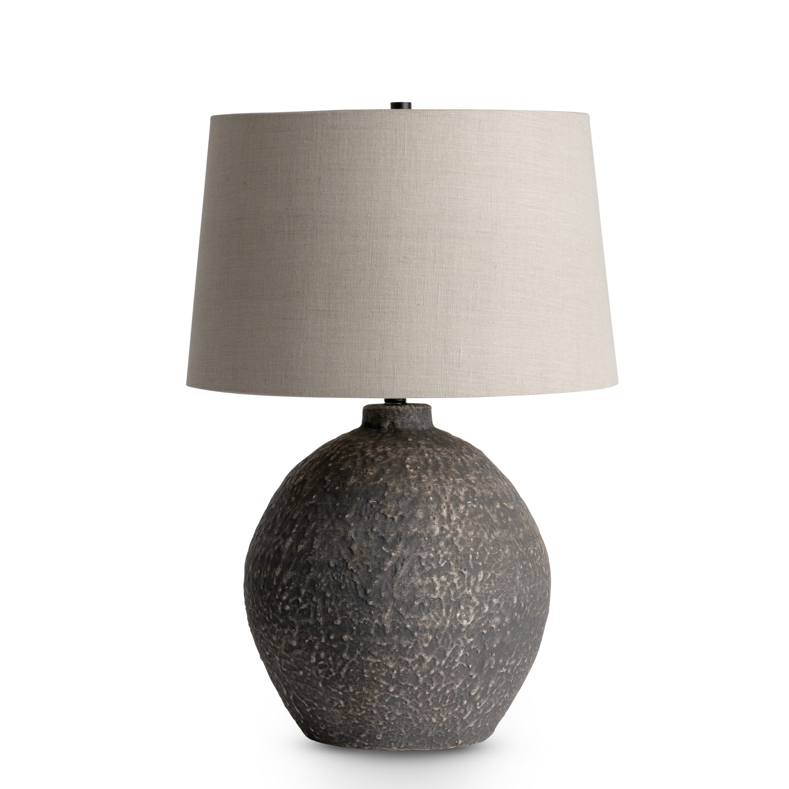 rockwood-brown-ceramic-table-lamp-main-4582-BGL FlowDecor Rockwood Table Lamp in ceramic with rustic brown and beige linen tapered drum shade (# 4582)