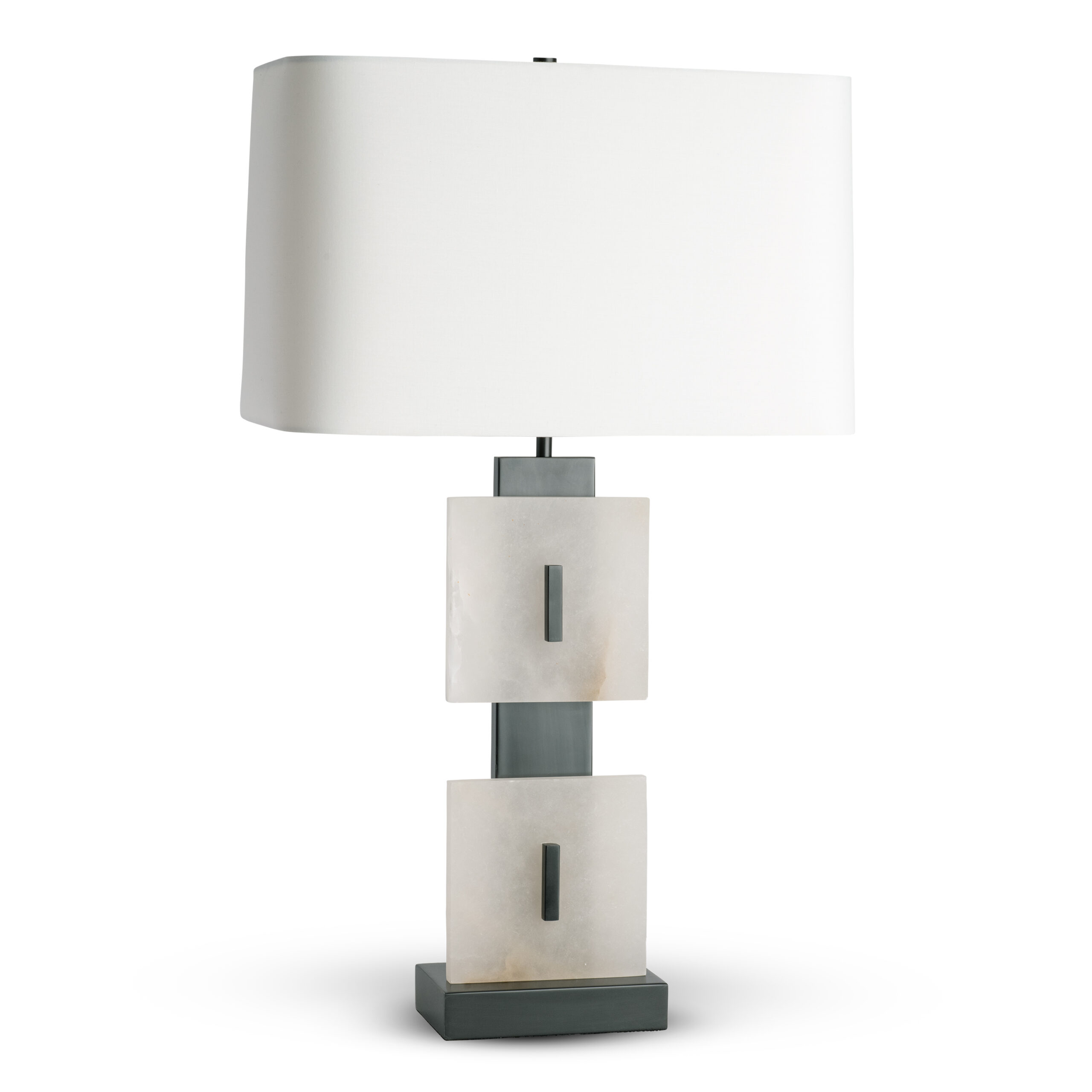 rose-white-alabaster-black-table-lamp-main-4524-OWC FlowDecor Rose Table Lamp in alabaster and metal with bronze finish and off-white cotton rounded rectangle shade (# 4524)