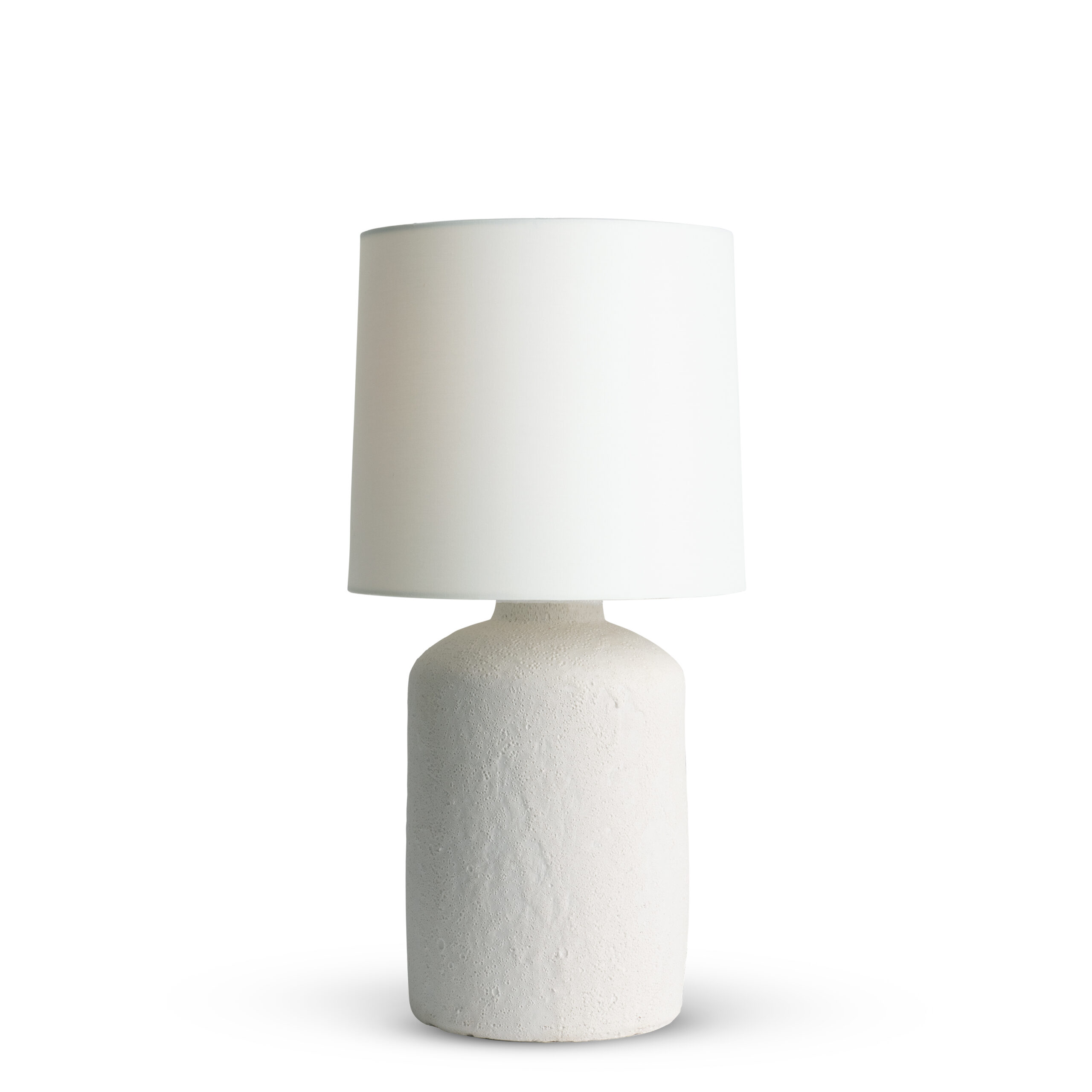 sally-white-ceramic-table-lamp-main-4589-OWL FlowDecor Sally Table Lamp in ceramic with white finish and off-white linen tapered drum shade (# 4589)