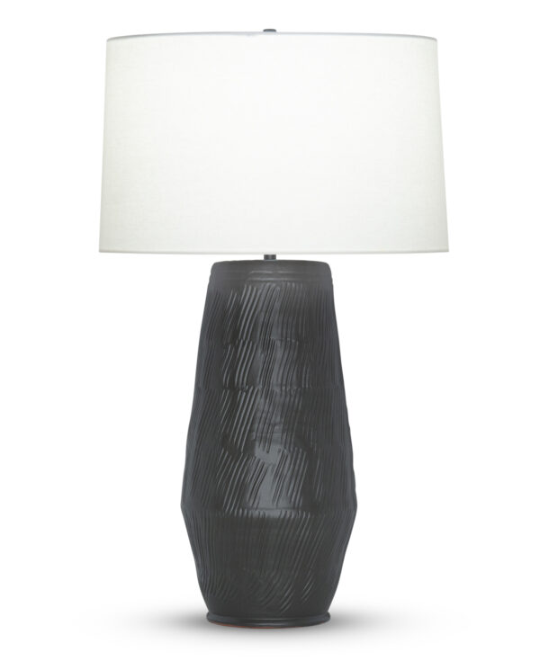 FlowDecor Sebastian Table Lamp in ceramic with black and off-white linen tapered drum shade (# 4499)