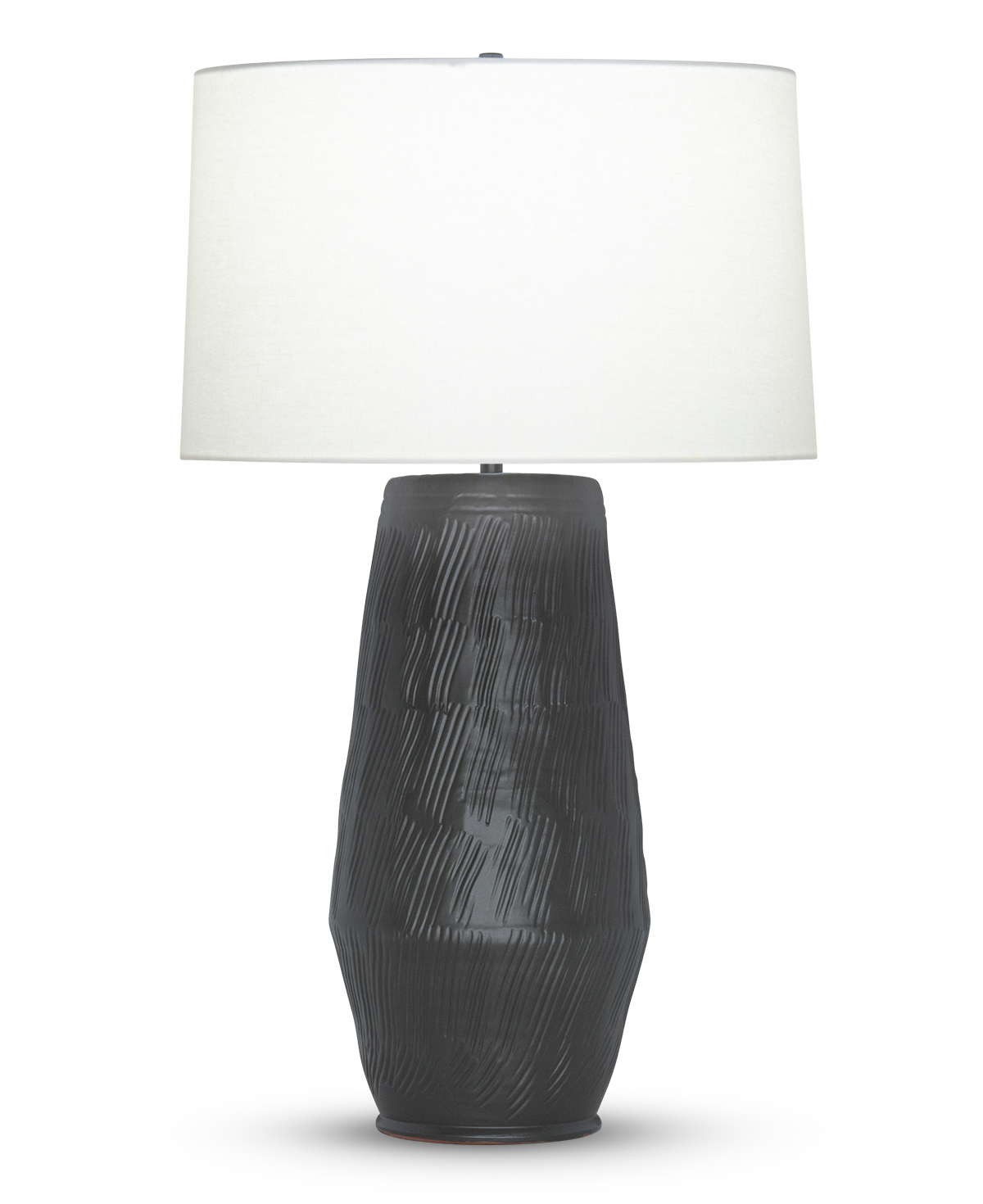 FlowDecor Sebastian Table Lamp in ceramic with black and off-white linen tapered drum shade (# 4499)