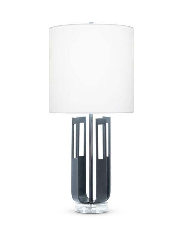FlowDecor Tripp Table Lamp in metal with bronze finish and crystal base and white linen drum shade (# 4520)