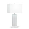 FlowDecor Waterloo Table Lamp in mouth-blown glass with hand-etched ice finish and acrylic base and white cotton rectangular shade (# 3371)