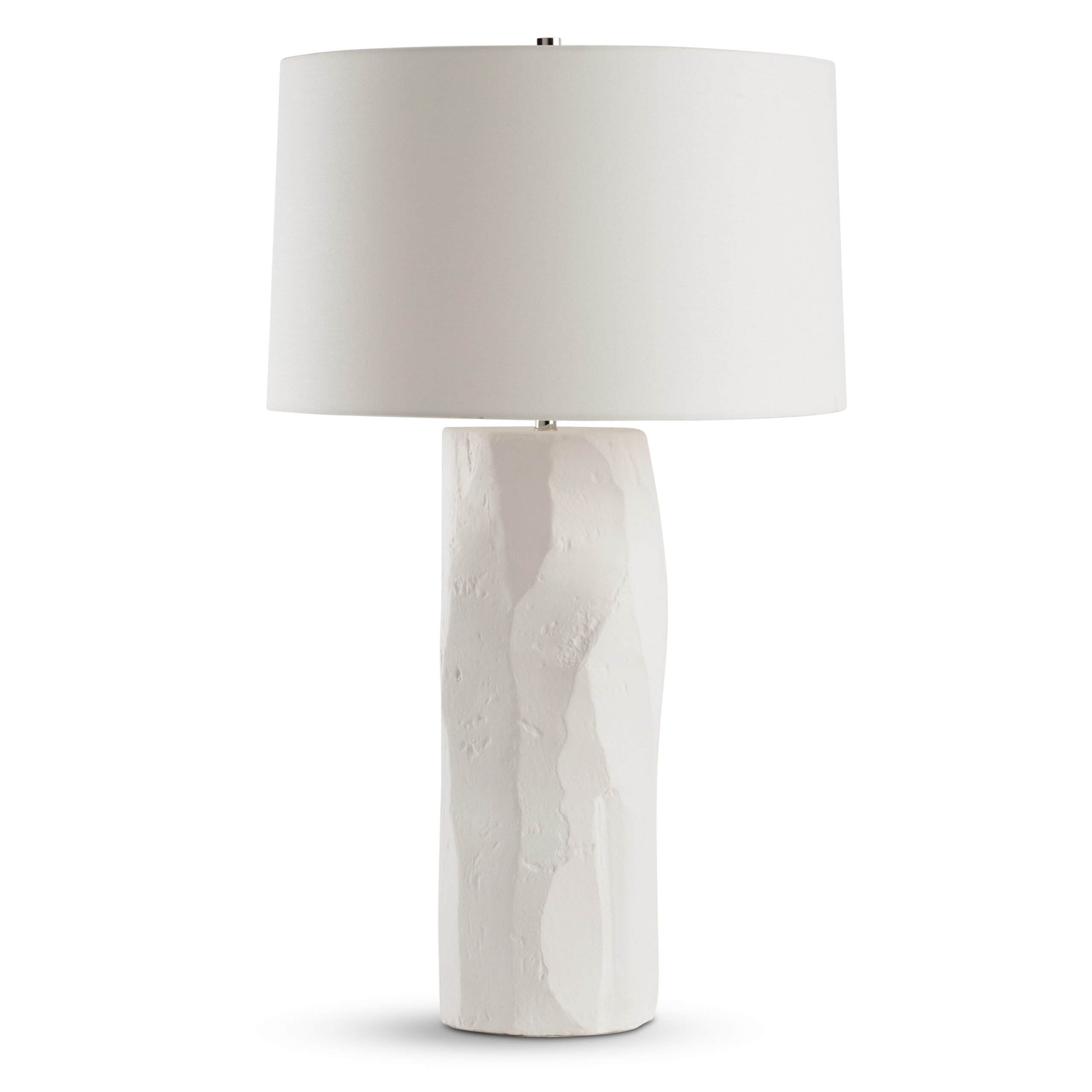 grosseto-white-ceramic-table-lamp-main-4700-OWL FlowDecor Grosseto Table Lamp in ceramic with white finish and off-white linen tapered drum shade (# 4700)