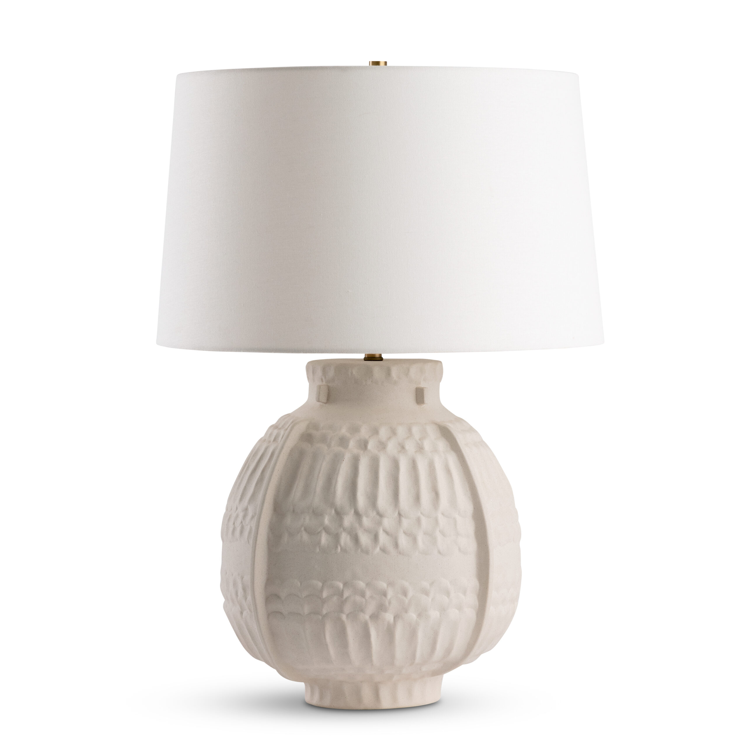 kate-white-ceramic-table-lamp-main-4701-OWL FlowDecor Kate Table Lamp in ceramic with off-white finish and off-white linen tapered drum shade (# 4701)