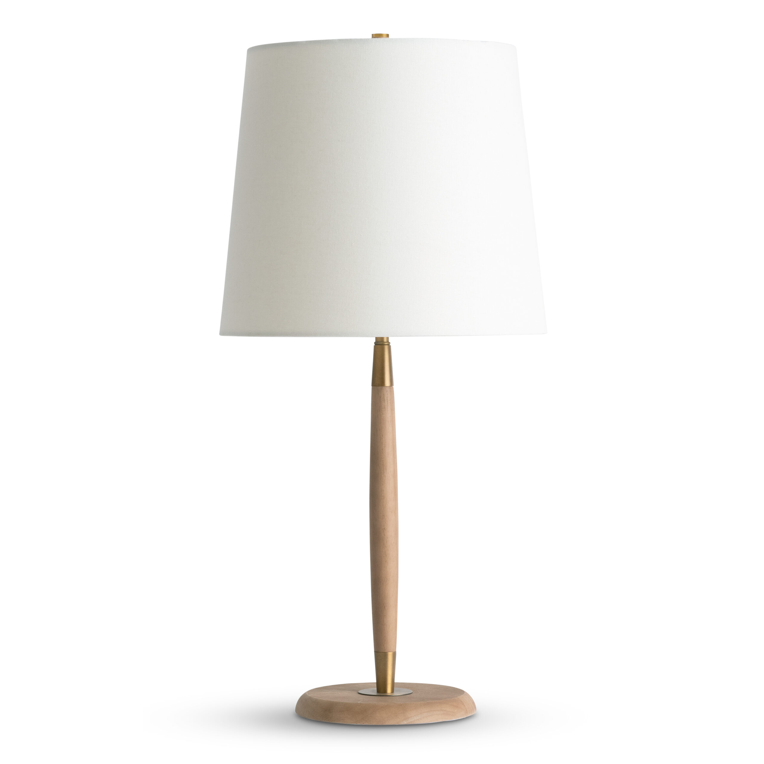 portland-brown-wood-table-lamp-main-4722-OWL FlowDecor Portland Table Lamp in wood with light finish and off-white linen tapered drum shade (# 4722)