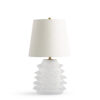 FlowDecor Booth Table Lamp in glass with frosted finish and off-white cotton tapered drum shade (# 4751)