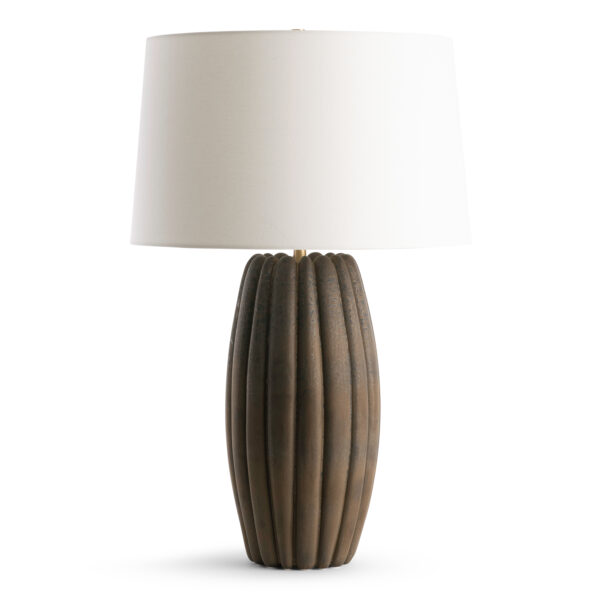 FlowDecor Burano Table Lamp in ceramic with brown and off-white linen tapered drum shade (# 4718)