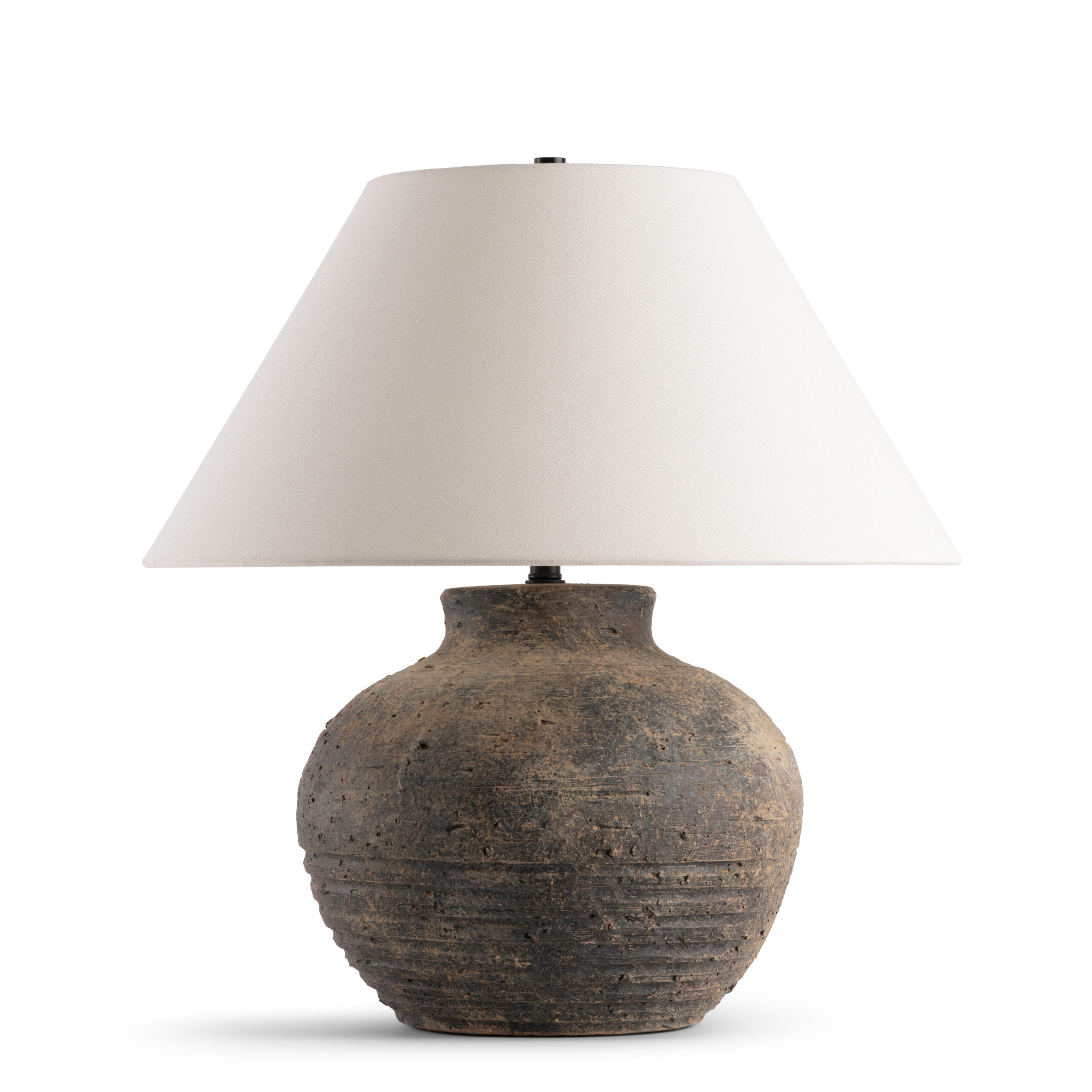 caserta-brown-ceramic-table-lamp-main-4707-OWL FlowDecor Caserta Table Lamp in ceramic with brown and off-white linen tapered drum shade (# 4707)