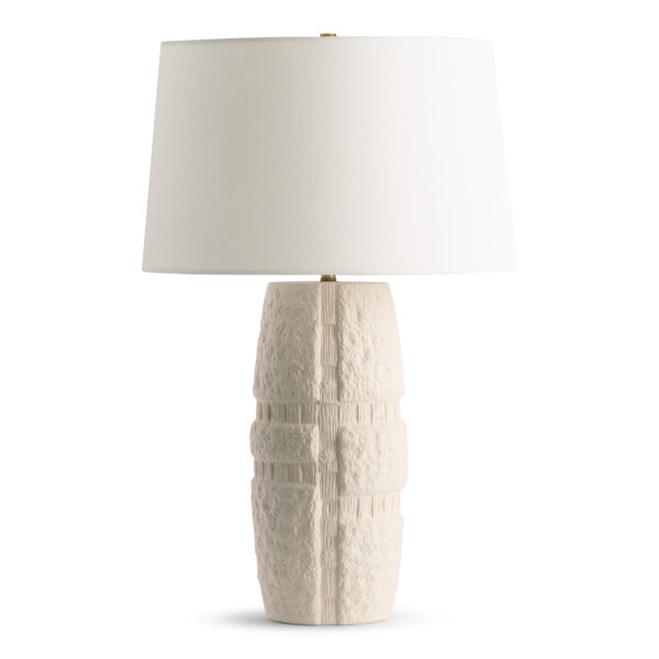 FlowDecor Dorian Table Lamp in ceramic with off-white finish and off-white linen tapered drum shade (# 4741)