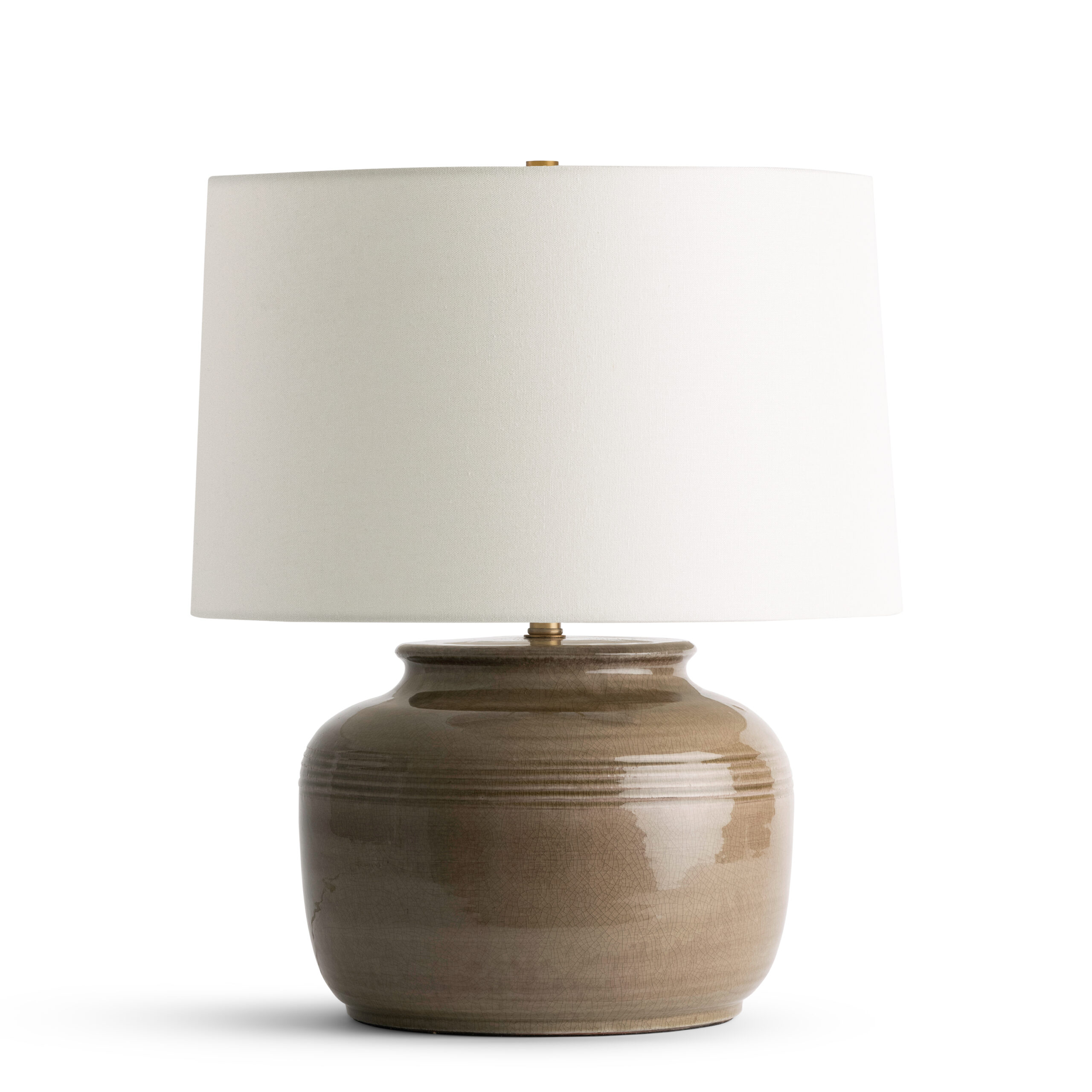 FlowDecor Eliana Table Lamp in ceramic with brown finish and off-white linen tapered drum shade (# 4730)