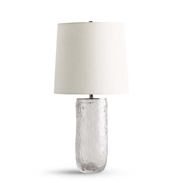 FlowDecor Felicia Table Lamp in glass and off-white cotton tapered drum shade (# 4733)