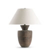 FlowDecor Jasper Table Lamp in ceramic with brown and off-white linen tapered drum shade (# 4746)