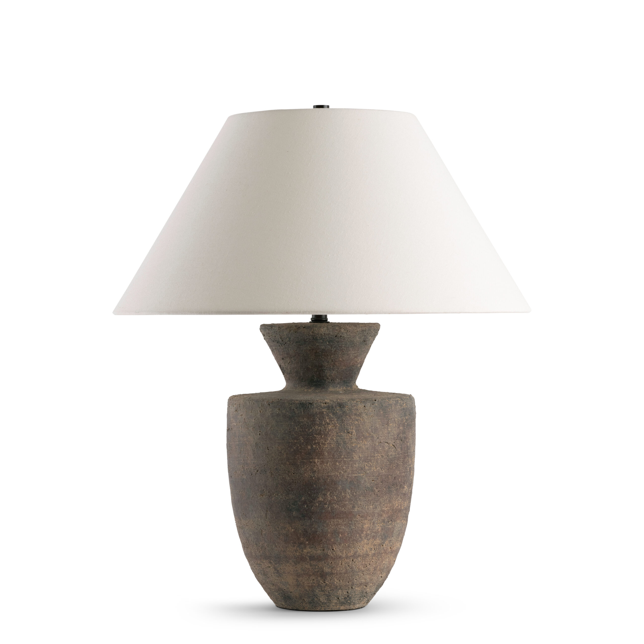 jasper-brown-ceramic-table-lamp-main-4746-OWL FlowDecor Jasper Table Lamp in ceramic with brown and off-white linen tapered drum shade (# 4746)