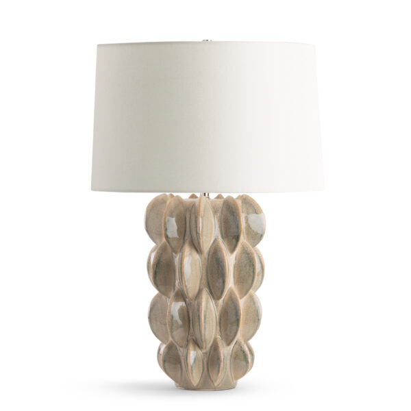 FlowDecor Lisbon Table Lamp in ceramic with brown finish and off-white linen tapered drum shade (# 4753)
