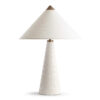 FlowDecor Mavis Table Lamp in resin with off-white matte finish and metal with antique brass finish and off-white linen tapered drum shade (# 4743)