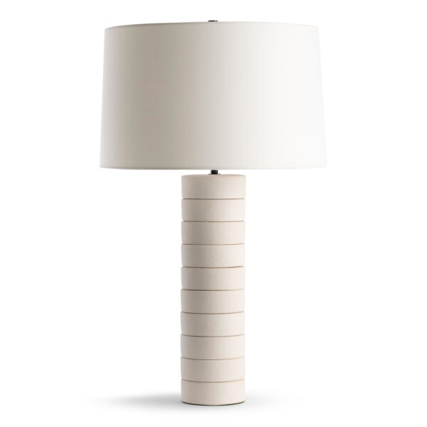 FlowDecor Romolo Table Lamp in ceramic with off-white finish and off-white linen tapered drum shade (# 4719)
