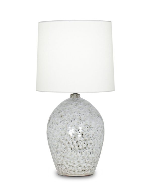 FlowDecor Connor Table Lamp in ceramic with ivory with taupe & black finish and off-white linen tapered drum shade (# 4501)