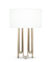 FlowDecor Deanna Table Lamp in metal with antique brass finish and off-white linen drum shade (# 4485)