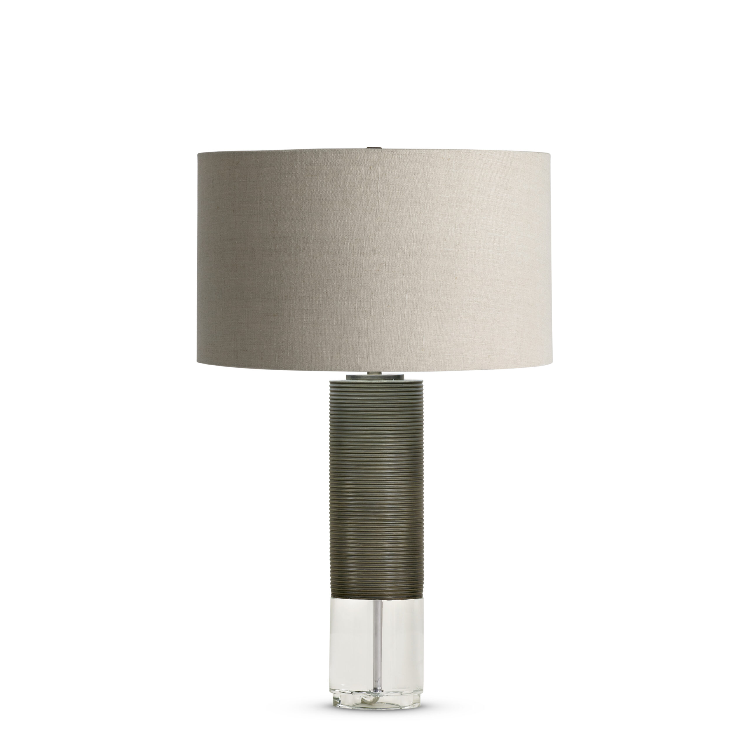baby-atlantic-bronze-crystal-table-lamp-main-3639-BGL FlowDecor Baby Atlantic Table Lamp in resin with bronze finish and finely ribbed surface and crystal and beige linen drum shade (# 3639)
