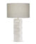 FlowDecor Kraft Table Lamp in ceramic with off-white textured finish and beige linen drum shade (# 4576)