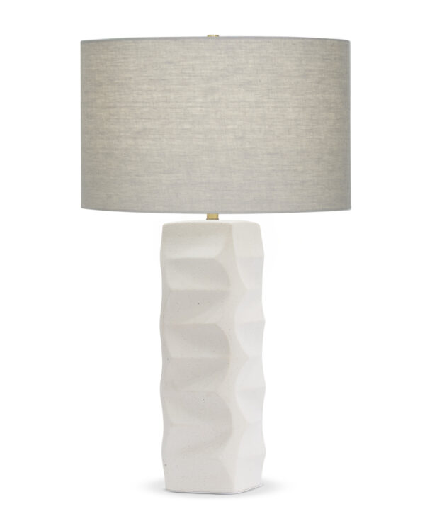 FlowDecor Kraft Table Lamp in ceramic with off-white textured finish and beige linen drum shade (# 4576)