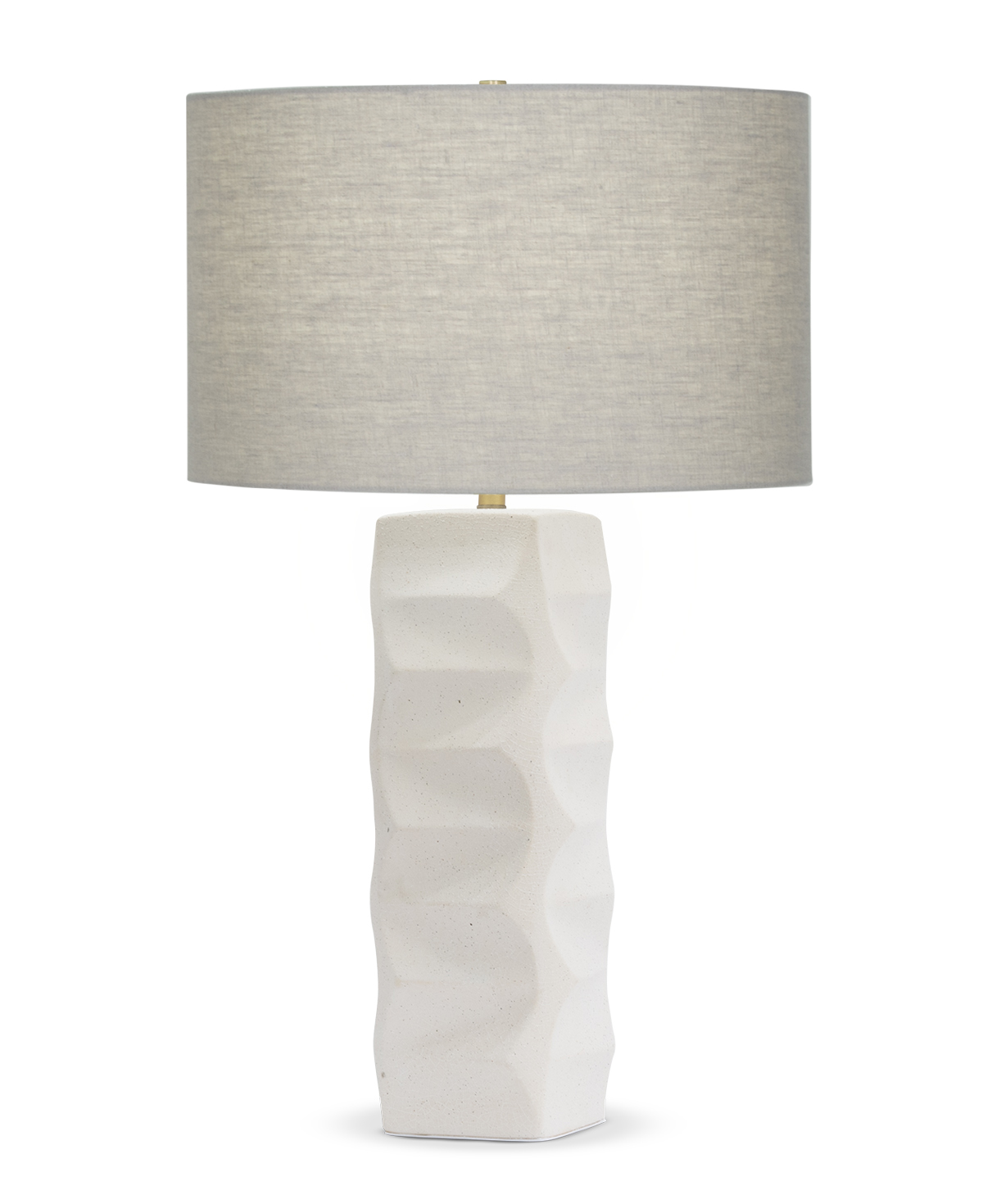FlowDecor Kraft Table Lamp in ceramic with off-white textured finish and beige linen drum shade (# 4576)