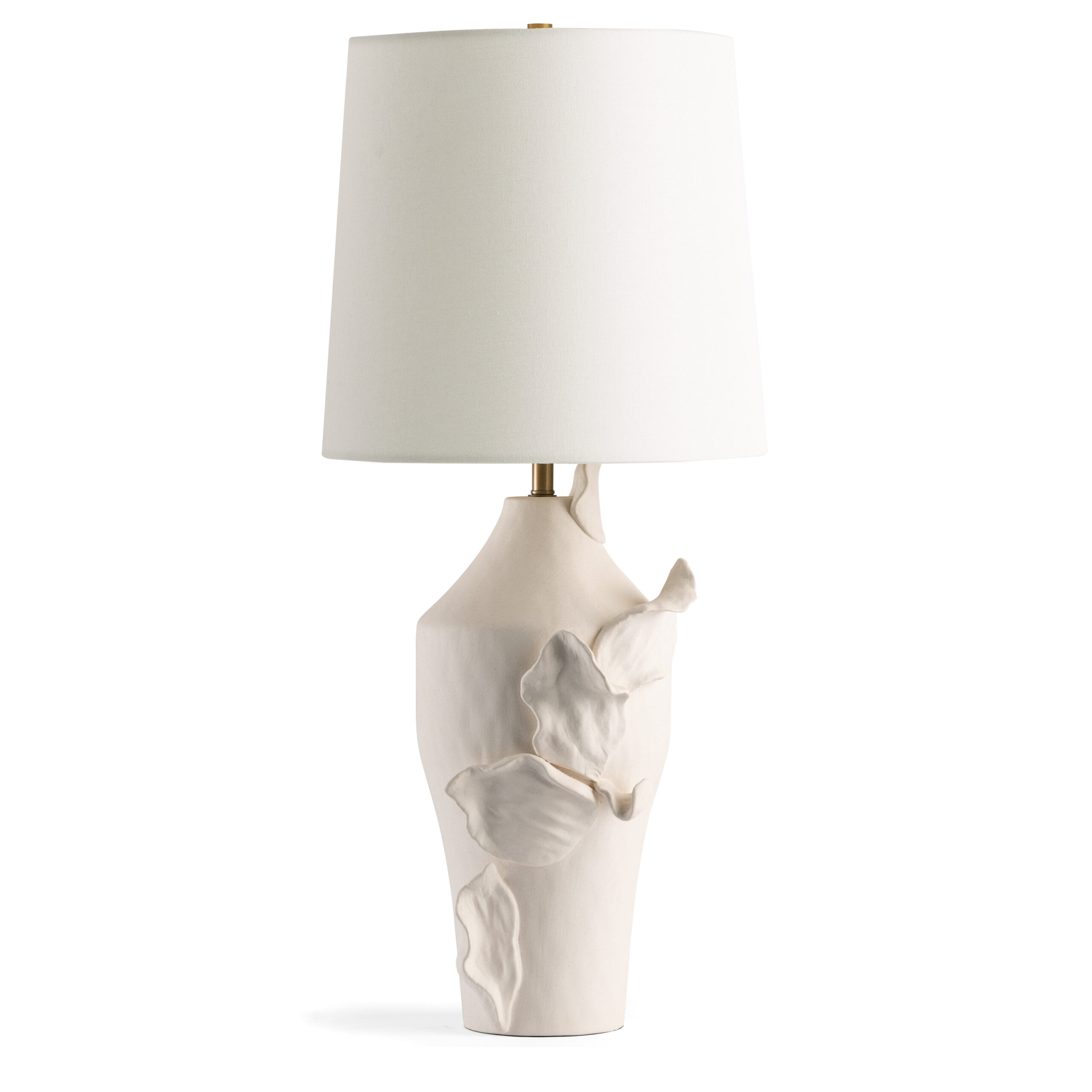 aiko-white-ceramic-table-lamp-main-4778-OWL FlowDecor Aiko Table Lamp in ceramic with off-white finish and off-white linen tapered drum shade (# 4778)