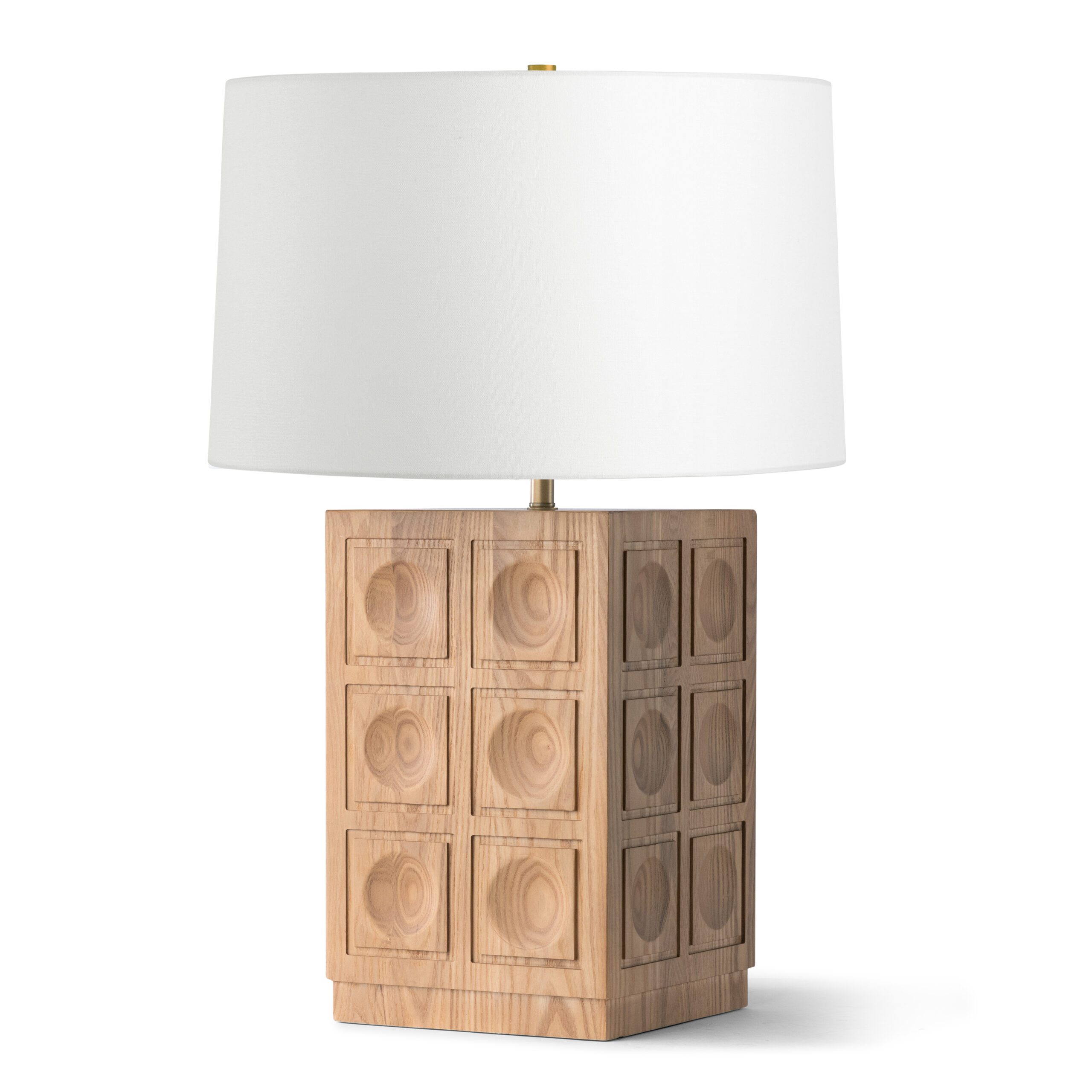 oran-brown-wood-table-lamp-main-4782-OWL FlowDecor Oran Table Lamp in wood with white ash with natural finish and off-white linen tapered drum shade (# 4782)