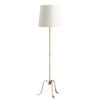 FlowDecor Sudbury Floor Lamp in metal with antique brass finish and off-white linen tapered drum shade (# 4763)