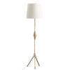 FlowDecor Tobermory Floor Lamp in metal with antique brass finish and off-white linen tapered drum shade (# 4765)