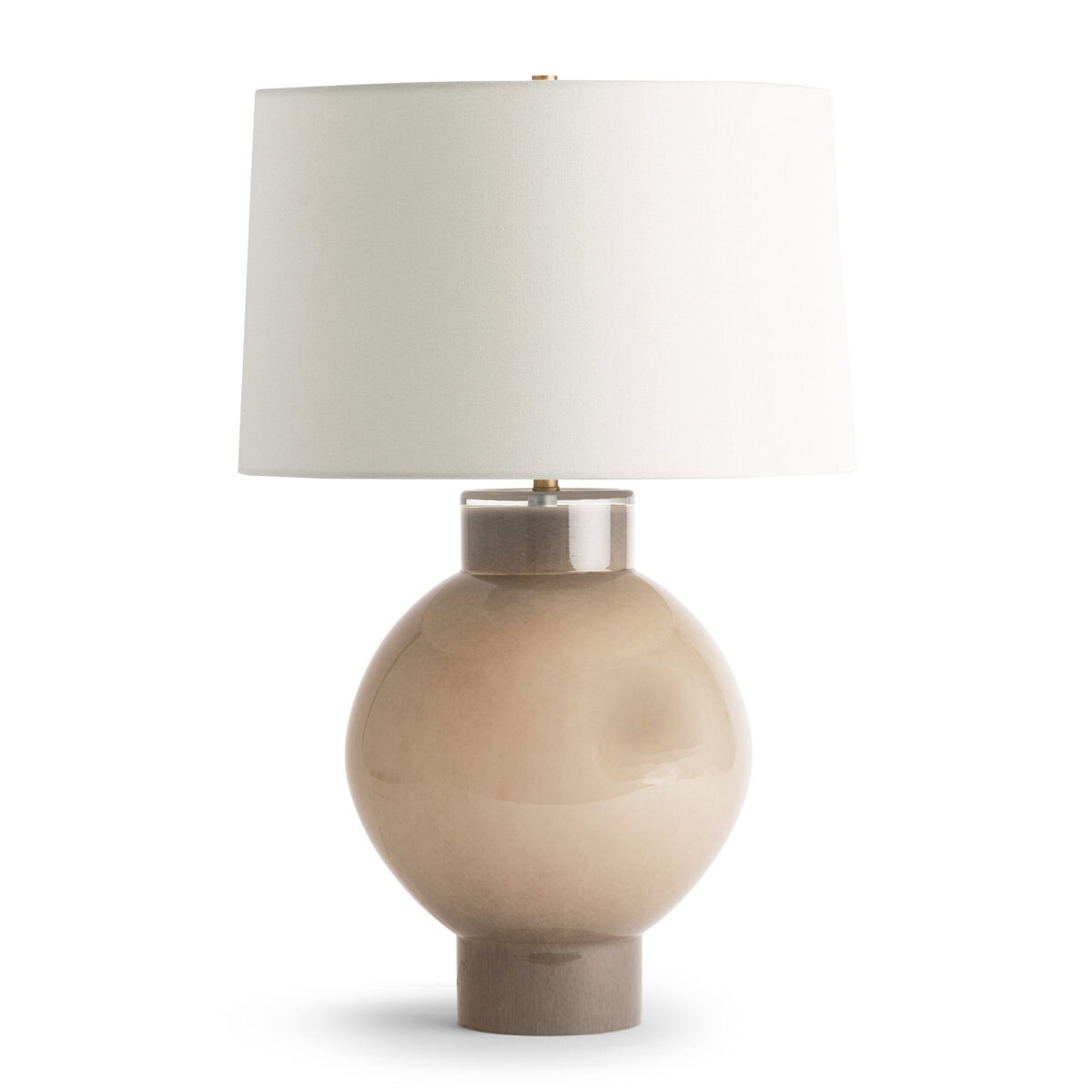 FlowDecor Felino Table Lamp in glass with beige and off-white linen tapered drum shade (# 4805)