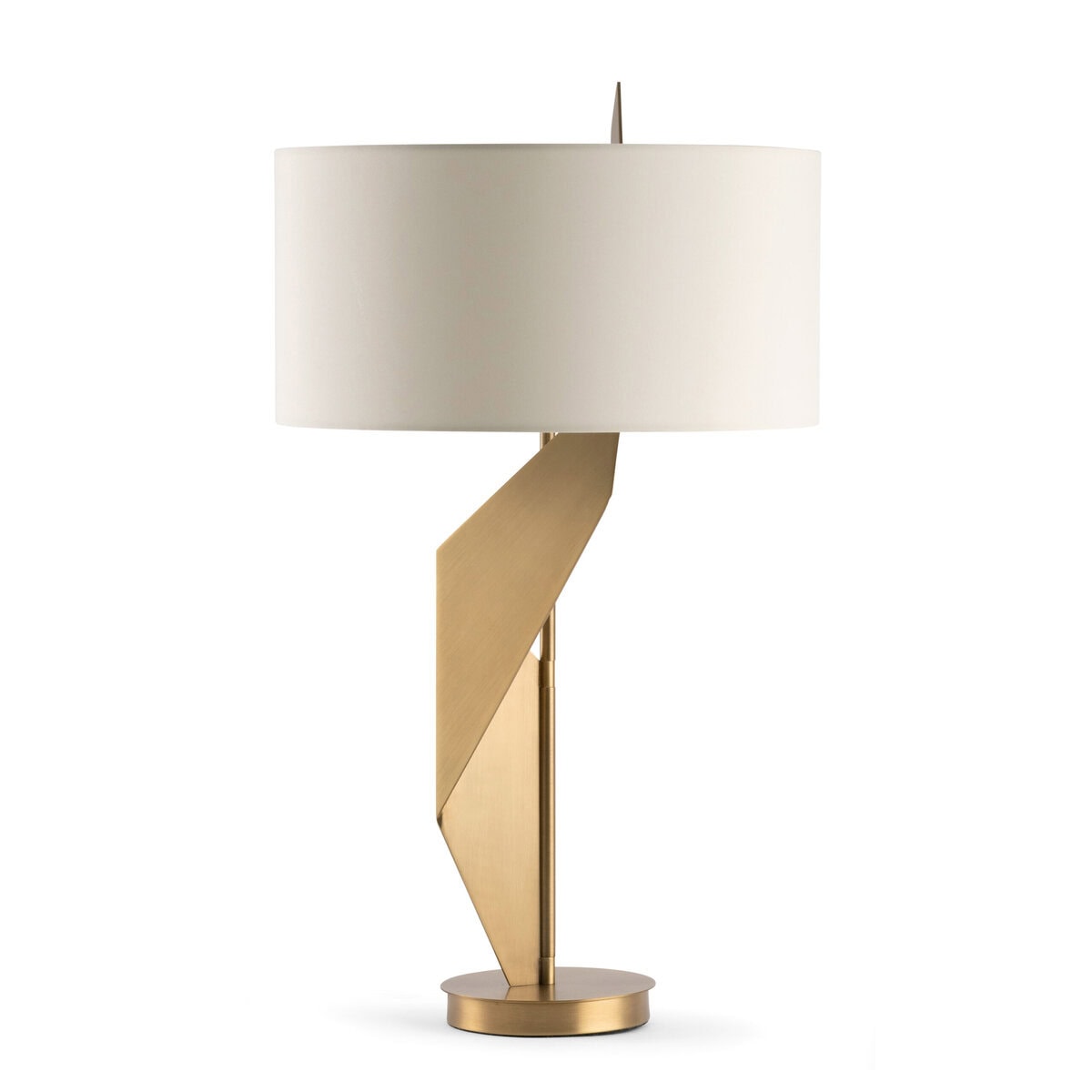 FlowDecor Kensley Table Lamp in metal with antique brass finish and off-white cotton drum shade (# 4790)
