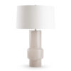 FlowDecor Lindsay Table Lamp in glass with beige and off-white linen tapered drum shade (# 4800)
