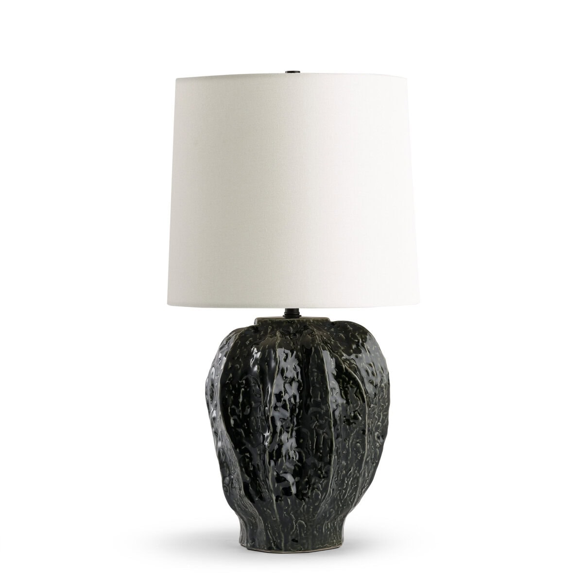 FlowDecor Louis Table Lamp in ceramic with black-green and off-white linen tapered drum shade (# 4809)