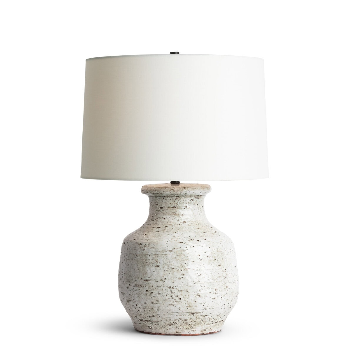 belvedere-ceramic-table-lamp-main-4639-OWL FlowDecor Belvedere Table Lamp in handmade ceramic with grey finish and off-white linen tapered drum shade (# 4639)
