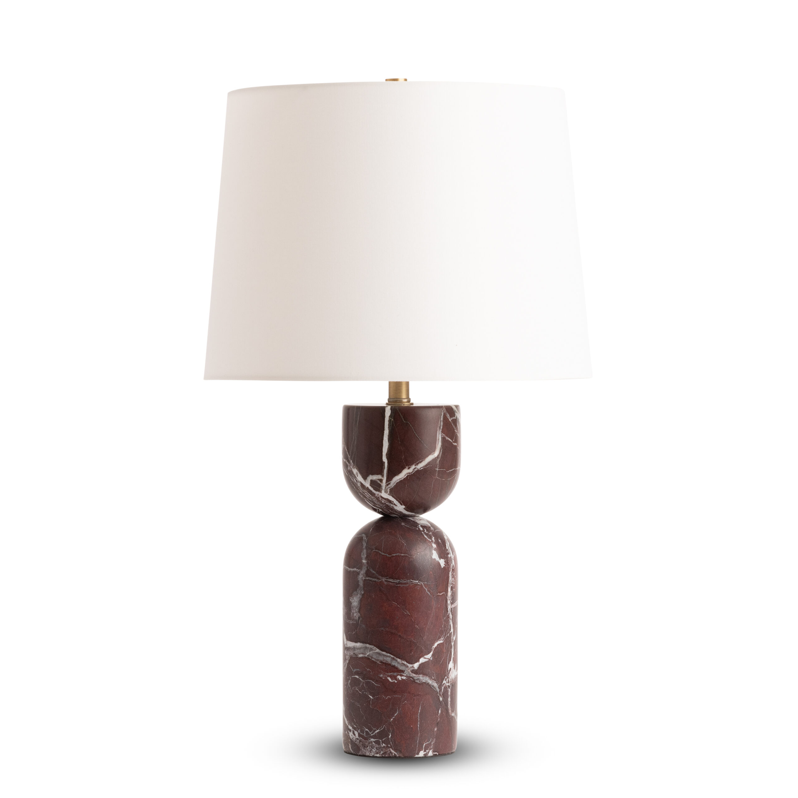chambery-red-marble-table-lamp-main-4841-OWL FlowDecor Chambery Table Lamp in burgundy marble and off-white linen tapered drum shade (# 4841)