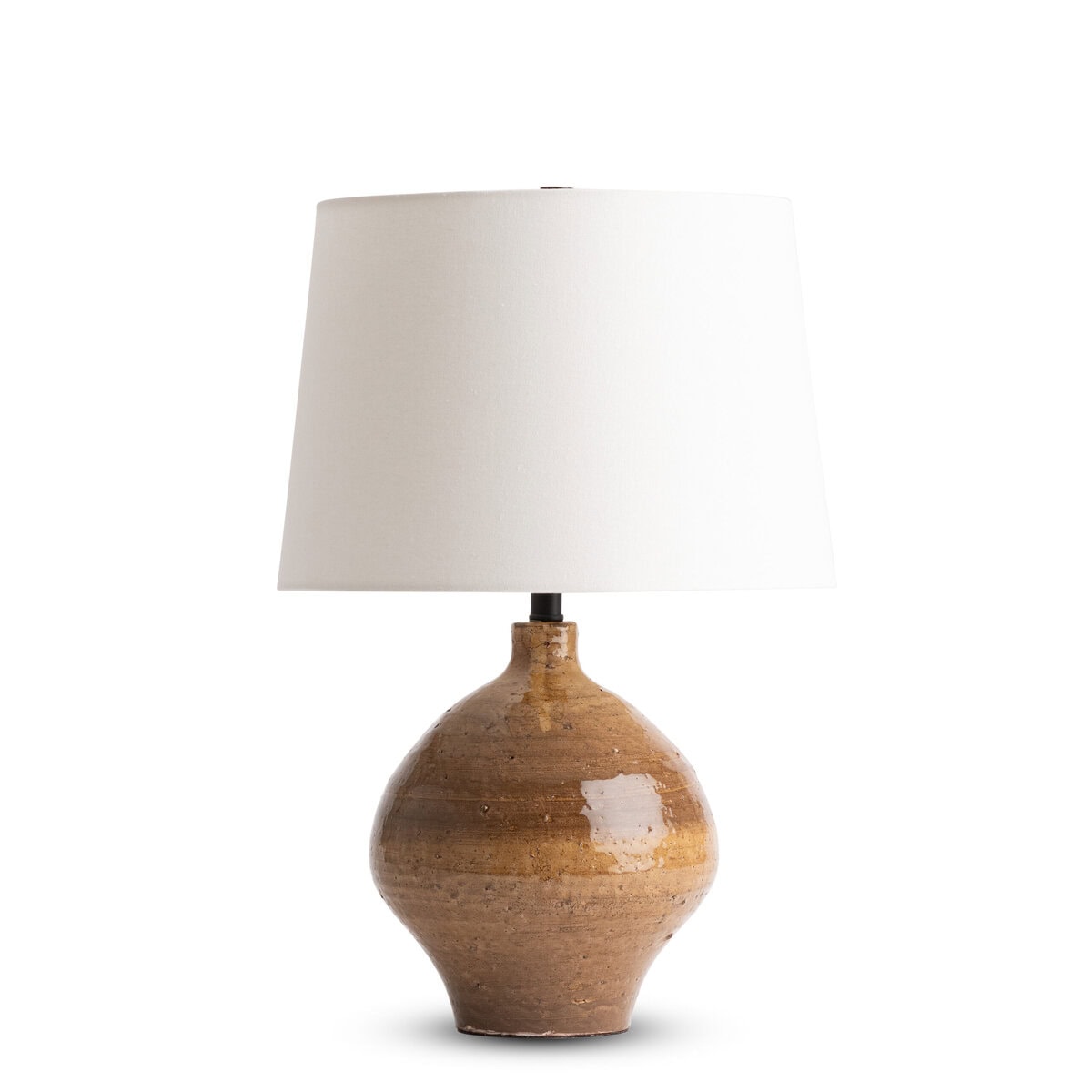 FlowDecor Como Table Lamp in ceramic with brown and off-white linen tapered drum shade (# 4823)