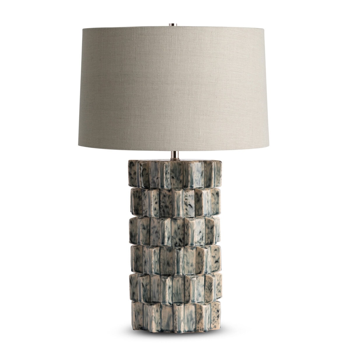 cordoba-blue-ceramic-table-lamp-main-4824-BGL FlowDecor Cordoba Table Lamp in ceramic with blue & sand finish and beige linen tapered drum shade (# 4824)