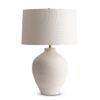 FlowDecor Laval Table Lamp in ceramic with white finish and off-white linen tapered drum shade (# 4831)